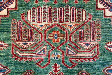 Kazak Green Hand Knotted 40 X 60 Area Rug 700-157714 Image 6