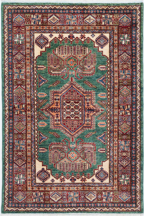Kazak Green Hand Knotted 40 X 60 Area Rug 700-157714 Image 0
