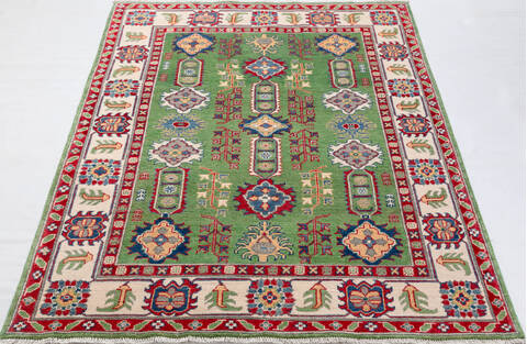 Kazak Green Hand Knotted 410 X 69 Area Rug 700-157723 Image 1