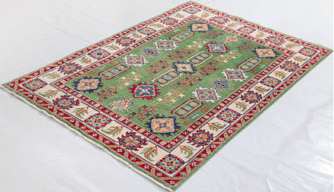 Kazak Green Hand Knotted 410 X 69 Area Rug 700-157723 Image 2
