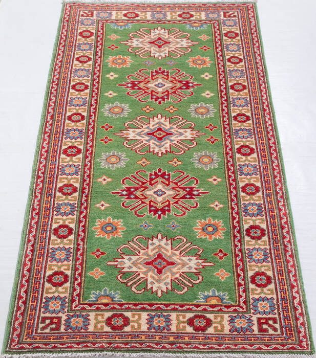 Kazak Green Runner Hand Knotted 210 X 62 Area Rug 700-157726 Image 1