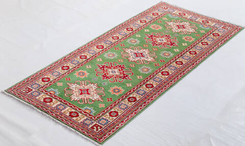 Kazak Green Runner Hand Knotted 210 X 62 Area Rug 700-157726 Image 2