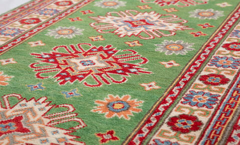 Kazak Green Runner Hand Knotted 210 X 62 Area Rug 700-157726 Image 3