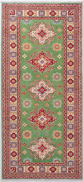 Kazak Green Runner Hand Knotted 210 X 62 Area Rug 700-157726 Image 0