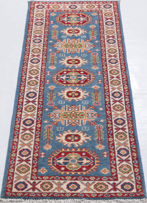Kazak Blue Runner Hand Knotted 21 X 59 Area Rug 700-157727 Image 1
