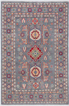 Afghan Kazak Grey Rectangle 4x6 ft Wool Carpet 157747