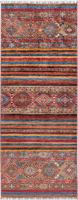 Chobi Multicolor Runner Hand Knotted 30 X 76 Area Rug 700-157755 Image 0