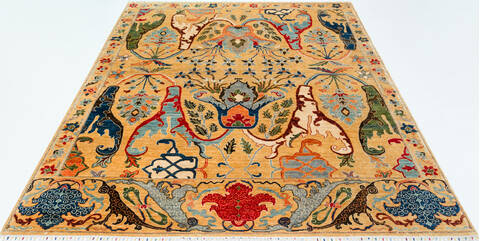 Chobi Yellow Hand Knotted 81 X 99  Area Rug 700-157760 Image 1