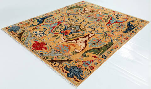 Chobi Yellow Hand Knotted 81 X 99  Area Rug 700-157760 Image 2