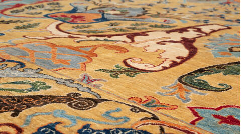 Chobi Yellow Hand Knotted 81 X 99  Area Rug 700-157760 Image 3