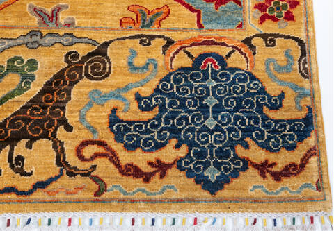 Chobi Yellow Hand Knotted 81 X 99  Area Rug 700-157760 Image 4