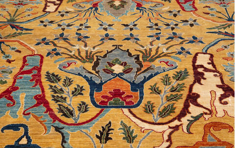 Chobi Yellow Hand Knotted 81 X 99  Area Rug 700-157760 Image 5