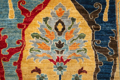 Chobi Yellow Hand Knotted 81 X 99  Area Rug 700-157760 Image 6