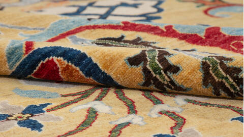 Chobi Yellow Hand Knotted 81 X 99  Area Rug 700-157760 Image 7