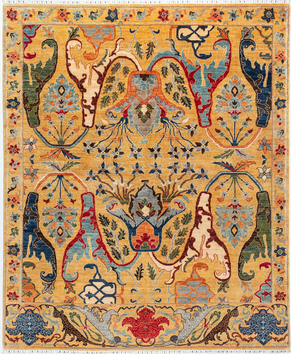 Chobi Yellow Hand Knotted 81 X 99  Area Rug 700-157760 Image 0