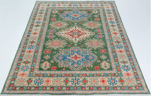 Kazak Green Hand Knotted 59 X 79 Area Rug 700-157761 Image 1