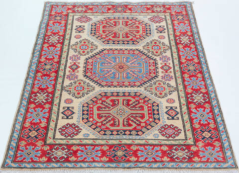 Kazak Beige Hand Knotted 39 X 59 Area Rug 700-157766 Image 1
