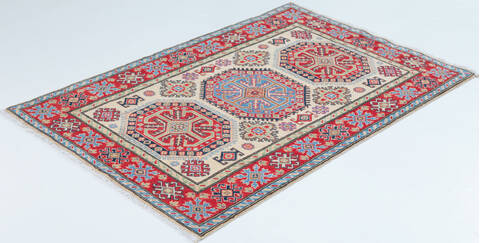 Kazak Beige Hand Knotted 39 X 59 Area Rug 700-157766 Image 2