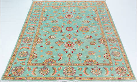 Kazak Green Hand Knotted 57 X 710 Area Rug 700-157767 Image 1