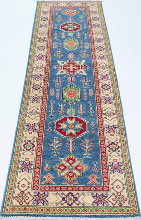 Kazak Blue Runner Hand Knotted 27 X 97 Area Rug 700-157770 Image 1