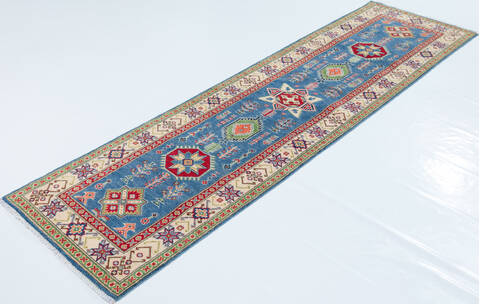 Kazak Blue Runner Hand Knotted 27 X 97 Area Rug 700-157770 Image 2