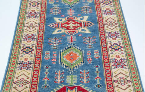 Kazak Blue Runner Hand Knotted 27 X 97 Area Rug 700-157770 Image 5