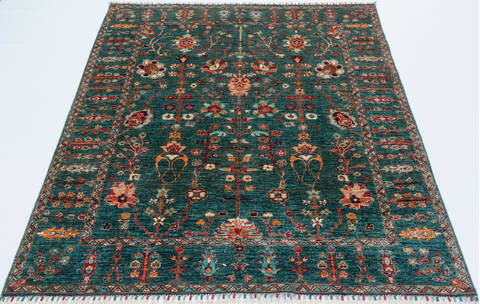 Chobi Green Hand Knotted 53 X 68  Area Rug 700-157786 Image 1