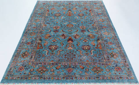 Chobi Blue Hand Knotted 69 X 99  Area Rug 700-157792 Image 1
