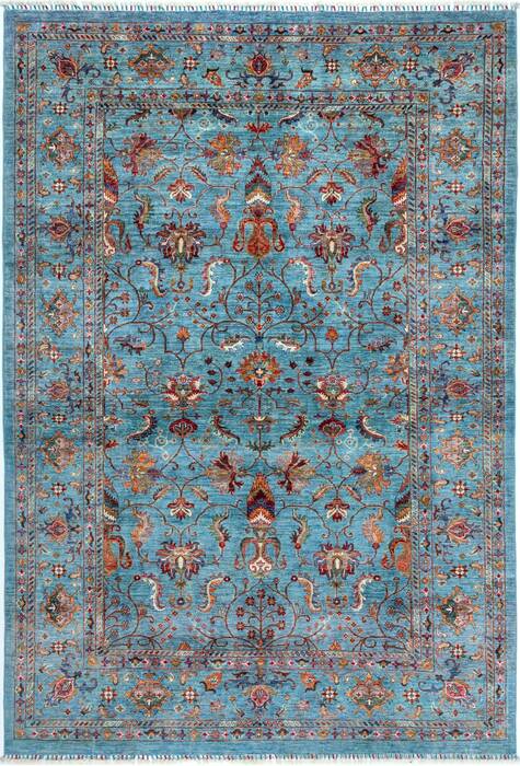 Chobi Blue Hand Knotted 69 X 99  Area Rug 700-157792 Image 0