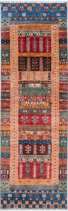 Chobi Blue Runner Hand Knotted 30 X 91  Area Rug 700-157795 Image 0