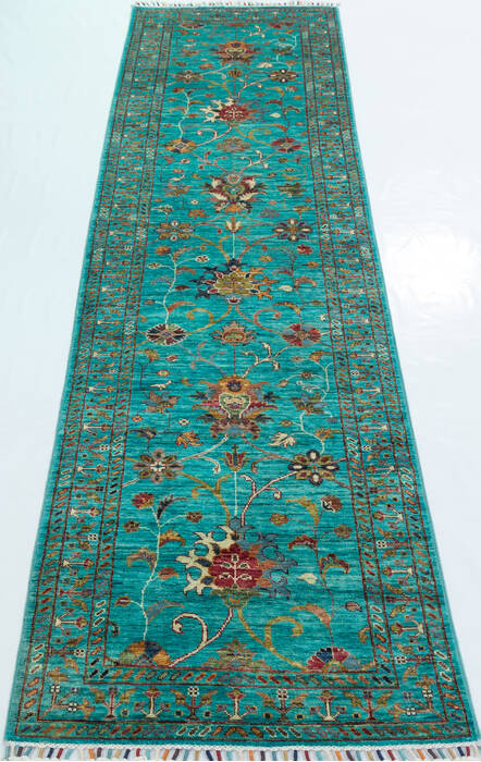 Chobi Green Runner Hand Knotted 29 X 104  Area Rug 700-157796 Image 1