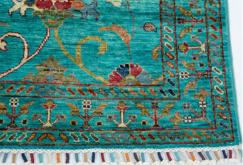 Chobi Green Runner Hand Knotted 29 X 104  Area Rug 700-157796 Image 4