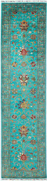 Afghan Chobi Green Runner 10 to 12 ft Wool Carpet 157796