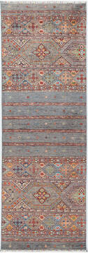 Afghan Chobi Grey Runner 6 to 9 ft Wool Carpet 157797