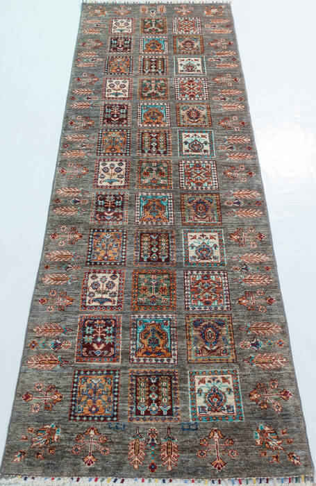 Chobi Grey Runner Hand Knotted 27 X 92  Area Rug 700-157799 Image 1