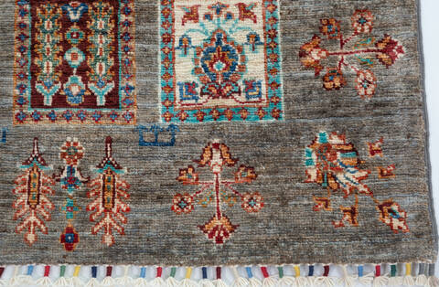 Chobi Grey Runner Hand Knotted 27 X 92  Area Rug 700-157799 Image 4