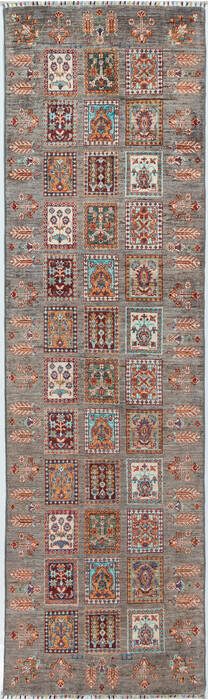 Chobi Grey Runner Hand Knotted 27 X 92  Area Rug 700-157799 Image 0