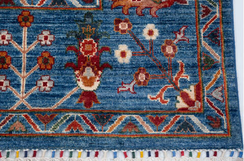 Chobi Blue Hand Knotted 82 X 99  Area Rug 700-157801 Image 4