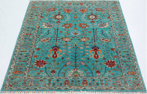 Chobi Green Hand Knotted 52 X 67  Area Rug 700-157807 Image 1