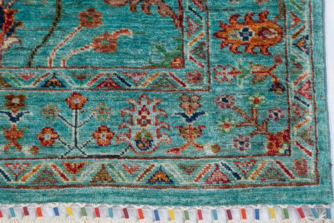 Chobi Green Hand Knotted 52 X 67  Area Rug 700-157807 Image 4