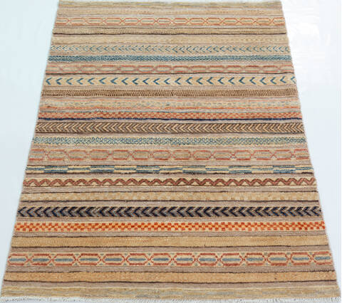 Chobi Beige Hand Knotted 33 X 410  Area Rug 700-157812 Image 1