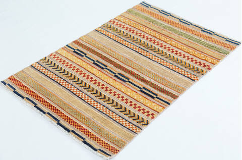 Chobi Beige Hand Knotted 26 X 310  Area Rug 700-157813 Image 2