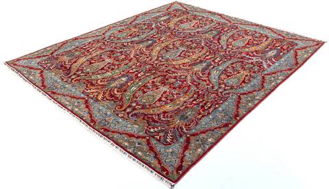 Chobi Red Hand Knotted 83 X 99  Area Rug 700-157815 Image 2