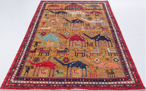 Chobi Yellow Hand Knotted 65 X 910  Area Rug 700-157820 Image 1