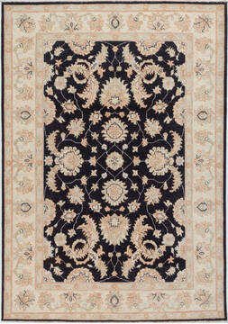 Afghan Chobi Black Rectangle 5x8 ft Wool Carpet 157920