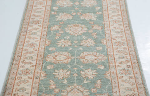 Chobi Green Runner Hand Knotted 27 X 98  Area Rug 700-157933 Image 5