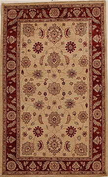 Pakistani Pishavar Beige Rectangle 5x8 ft Wool Carpet 16014