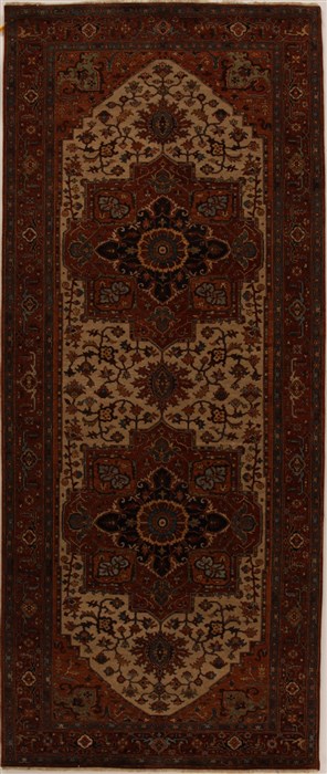 Serapi Beige Runner Hand Knotted 411 X 1111  Area Rug 250-16016 Image 0