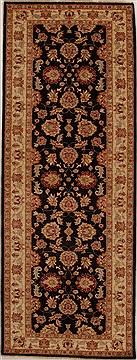 Pakistani Pishavar Black Runner 10 to 12 ft Wool Carpet 16021