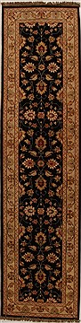 Pakistani Pishavar Black Runner 10 to 12 ft Wool Carpet 16027